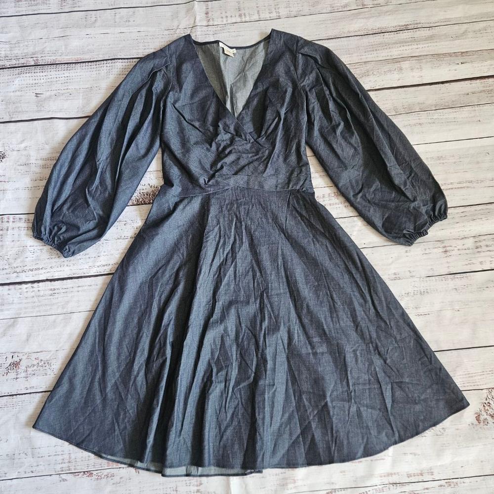 Shoshanna Kiorra Puff Sleeve Chambray Fit And Flare Mini Dress Womens 2